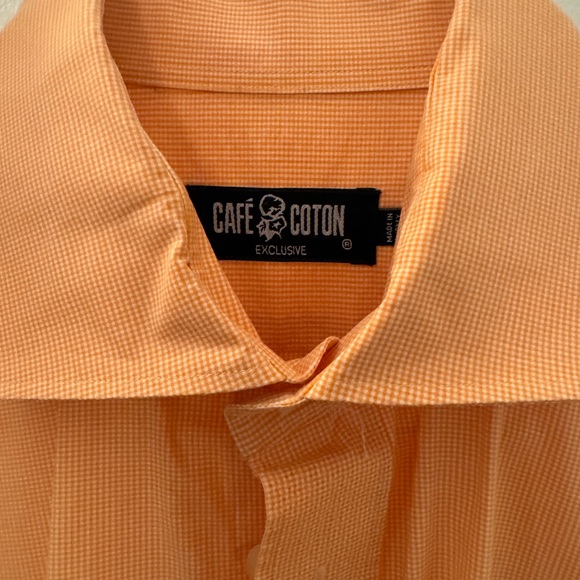 Cafe Coton orange and white check shirt - size - 42/ 16 1/2 - Picture 2 of 2